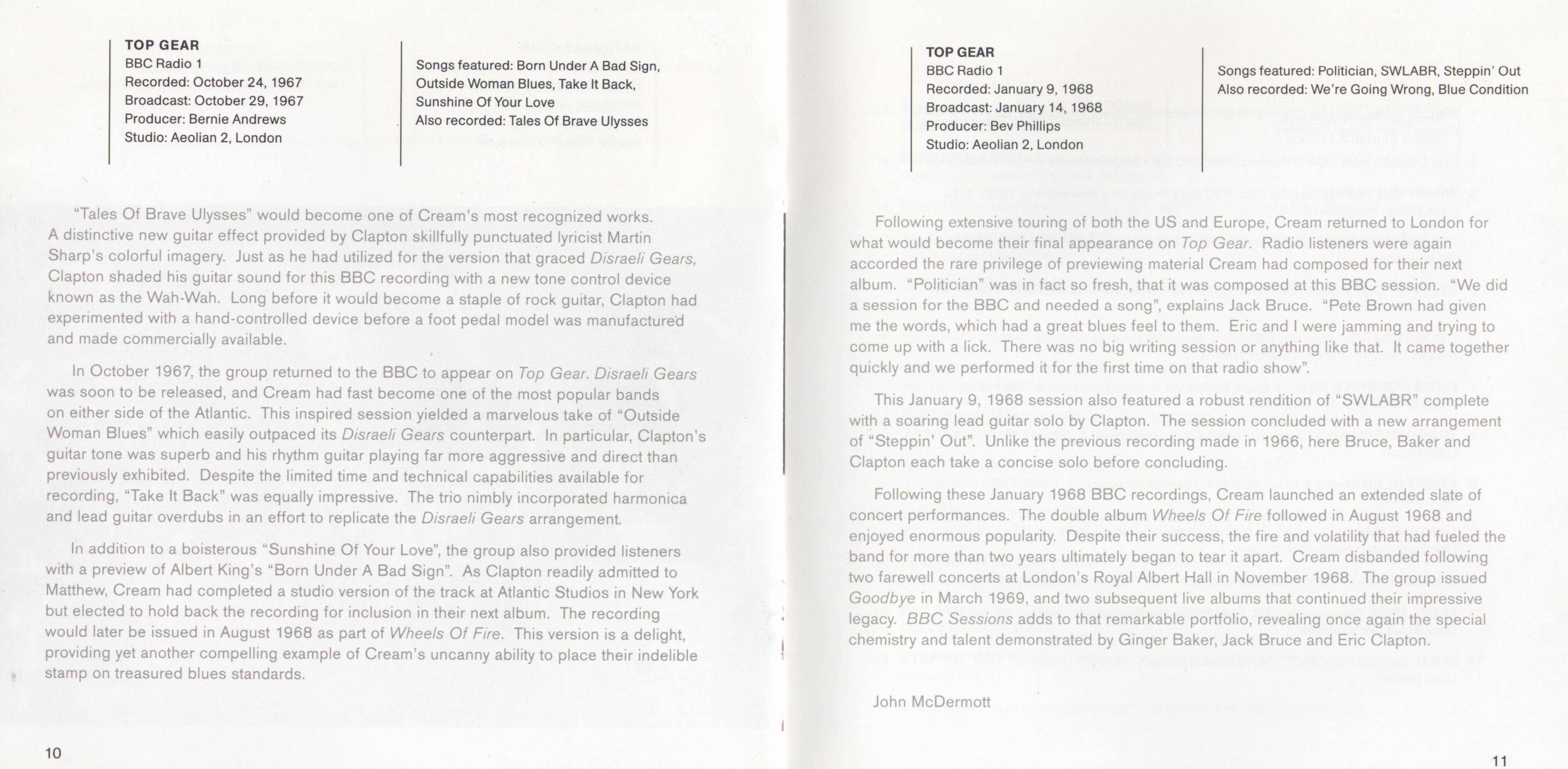 Cream BBC Sessions cream : Booklet 6